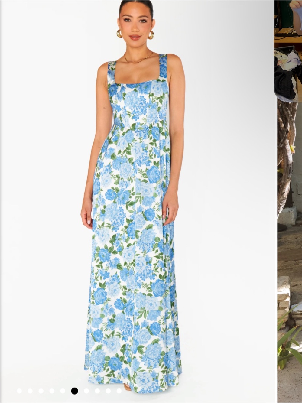 Show Me Your MuMu Nina Blue Floral Square-Neck Maxi Dress, NWOT